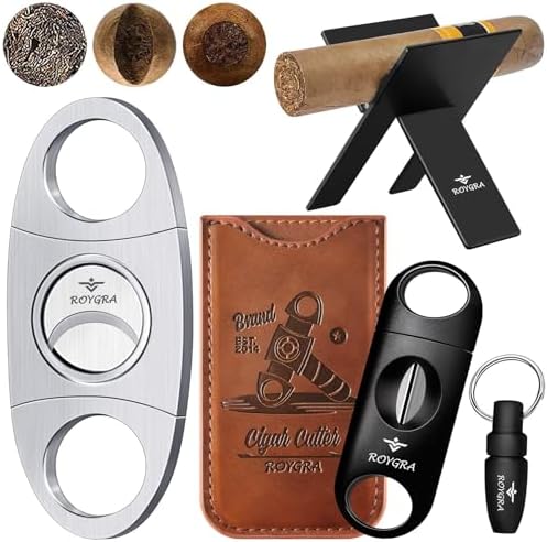 Set de Cortadores de Cigarros Roygra (5 Piezas), Accesorios para Hombres, Acero Inoxidable, Guillotina, Corte en V Ampliado, Punch, Soporte, Estuche - imagen 1
