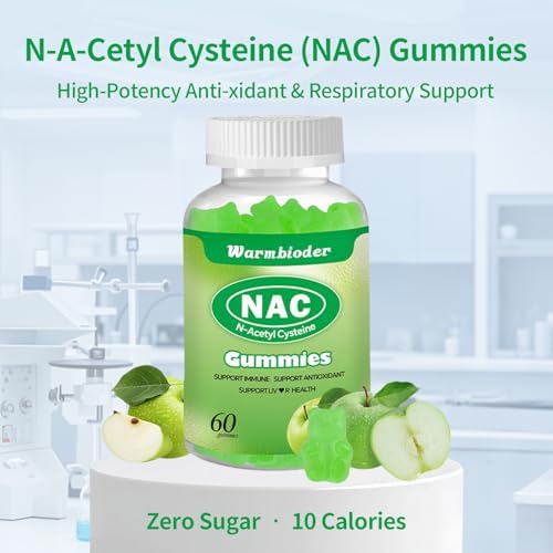 Gomitas NAC para Adultos y Niños 1200mg, Suplemento N-Acetil Cisteína, Apoyo Inmunológico y Hepático, Sin Azúcar, Sabor Manzana Verde - imagen 5