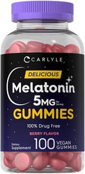 Gomitas de Melatonina Carlyle 5mg | 100 piezas | Sabor Berry | 100% Libre de Medicamentos | Suplemento No GMO y Sin Gluten - imagen 1