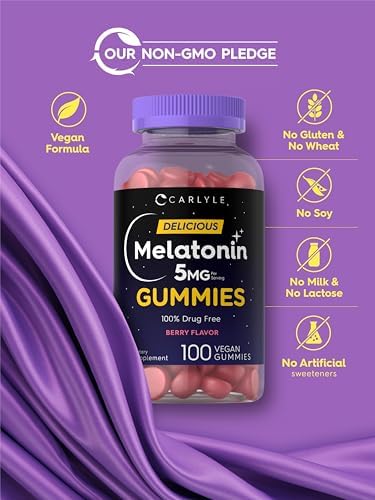 Gomitas de Melatonina Carlyle 5mg | 100 piezas | Sabor Berry | 100% Libre de Medicamentos | Suplemento No GMO y Sin Gluten - imagen 5