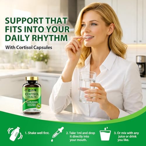 Suplementos de Cortisol para Hombres y Mujeres, Soporte Avanzado para Estrés con Ashwagandha y Rhodiola Rosea, Promueve Relajación, Ánimo, - imagen 5