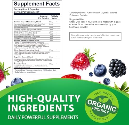 Suplementos de Cortisol para Hombres y Mujeres, Soporte Avanzado para Estrés con Ashwagandha y Rhodiola Rosea, Promueve Relajación, Ánimo, - imagen 7