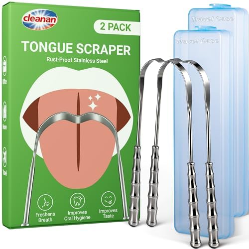 Raspador de Lengua de Metal para Adultos (2 Piezas) - Limpiador de Lengua de Acero Inoxidable con Estuches de Viaje, Reduce el Mal Aliento y Elimina - imagen 1