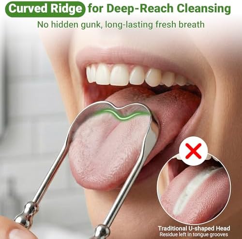 Raspador de Lengua de Metal para Adultos (2 Piezas) - Limpiador de Lengua de Acero Inoxidable con Estuches de Viaje, Reduce el Mal Aliento y Elimina - imagen 2