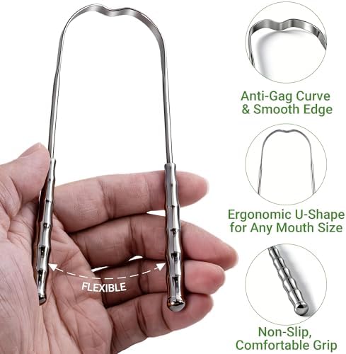 Raspador de Lengua de Metal para Adultos (2 Piezas) - Limpiador de Lengua de Acero Inoxidable con Estuches de Viaje, Reduce el Mal Aliento y Elimina - imagen 3
