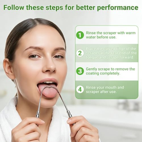 Raspador de Lengua de Metal para Adultos (2 Piezas) - Limpiador de Lengua de Acero Inoxidable con Estuches de Viaje, Reduce el Mal Aliento y Elimina - imagen 4