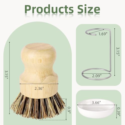 Set de Cepillos de Cocina DEBETOOL de Bambú con Soporte - Cepillo Natural para Fregar Platos, Diseño de Secado Rápido para Fregaderos y Ollas - imagen 2