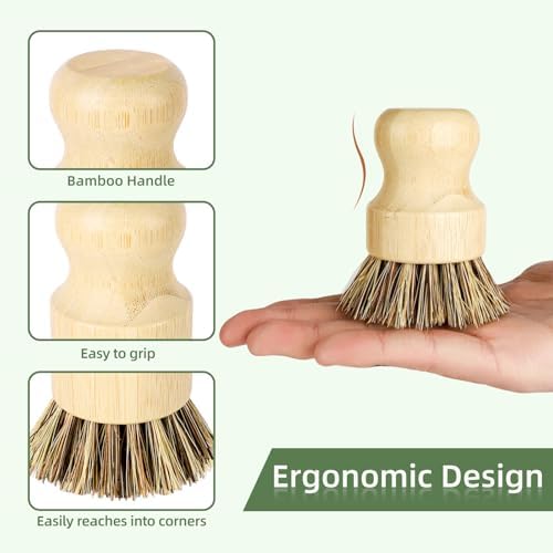 Set de Cepillos de Cocina DEBETOOL de Bambú con Soporte - Cepillo Natural para Fregar Platos, Diseño de Secado Rápido para Fregaderos y Ollas - imagen 5