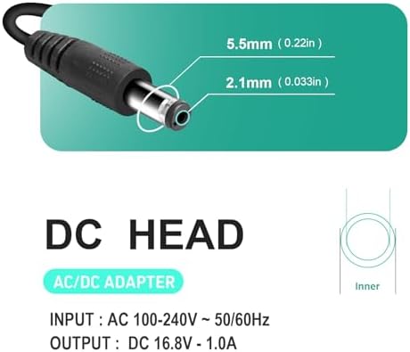 Cargador de 16.8V para Pistola de Masaje, Fuente de Poder AC DC 0.8A 1A, Cable de Alimentación para Pistola de Masaje - imagen 3