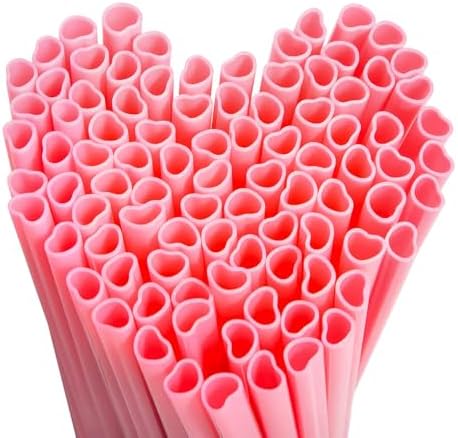 Popotes de Corazón WerkaSi Rosa, 100 Piezas, Envueltos Individualmente, Popotes de Plástico para Fiesta, Boda, Cumpleaños y Despedida de Soltera - imagen 1