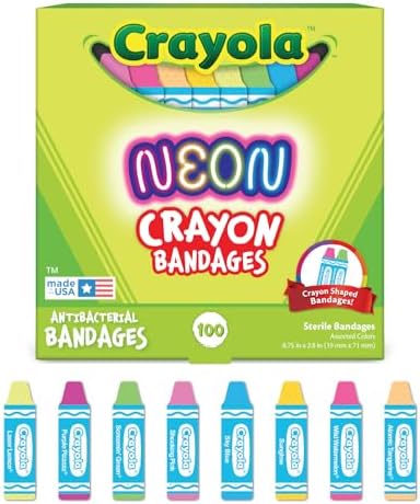 Curitas Antibacteriales Neón con Forma Crayola para Niños, 100 Pzas - Ideal para Cortes, Raspones y Quemaduras. Perfecto como Regalo de Navidad o - imagen 1