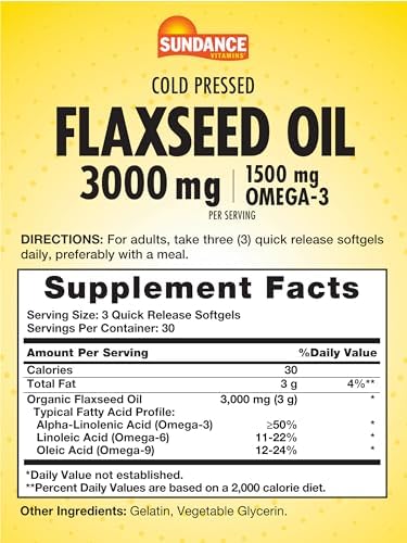 Aceite de Linaza Sundance 3000mg | 90 Cápsulas Blandas | 1500mg Omega-3 | Prensado en Frío | Suplemento Sin OGM y Sin Gluten - imagen 2