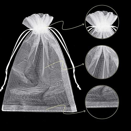50 PZS Bolsitas de Organza Blancas 8x12 cm - Bolsas de Regalo para Bodas y Fiestas con Cierre de Cuerda - imagen 2