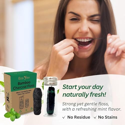 Hilo Dental de Bambú de Carbón | 2 Recargas Naturales con Contenedor de Vidrio | Menta Orgánica y Cera de Candelilla | Vegano y Biodegradable | - imagen 4