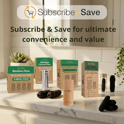 Hilo Dental de Bambú de Carbón | 2 Recargas Naturales con Contenedor de Vidrio | Menta Orgánica y Cera de Candelilla | Vegano y Biodegradable | - imagen 8