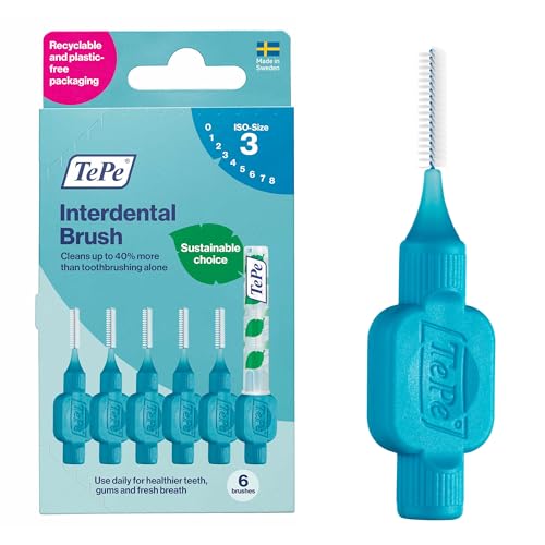 Cepillo Interdental TePe Original, Cepillo Suave para Limpieza Dental, Paquete de 6, 0.6 mm, Gaps Medianos, Color Azul, Tamaño 3 - imagen 3
