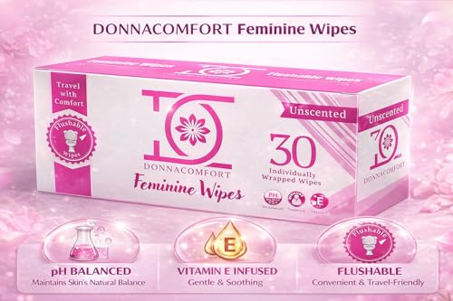 Toallitas Húmedas Desechables DonnaComfort para Piel Sensible – pH Balanceado, Sin Fragancia, con Aloe Vera y Vitamina E, Tamaño de Viaje (30 Piezas) - imagen 3
