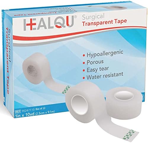 Cinta Médica Transparente HEALQU - Caja de 12 Rollos, 1 x 10yd, Cinta Quirúrgica con Adhesión Suave para Piel Sensible, Cuidado de Heridas, ros - imagen 1