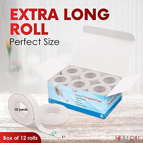 Cinta Médica Transparente HEALQU - Caja de 12 Rollos, 1 x 10yd, Cinta Quirúrgica con Adhesión Suave para Piel Sensible, Cuidado de Heridas, ros - imagen 2