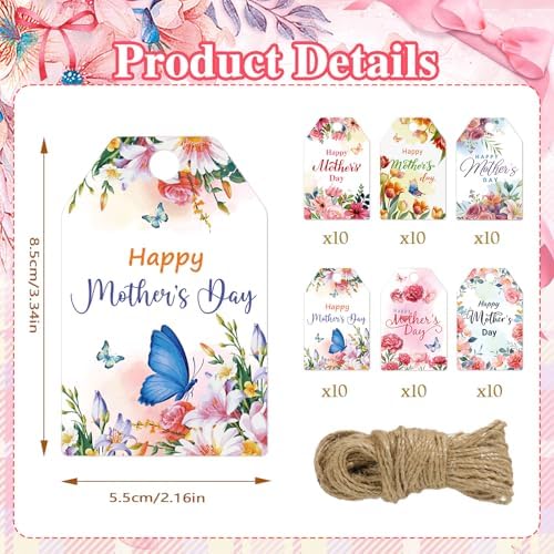 Etiquetas de Regalo para el Día de las Madres Konsait, 60 Piezas con Flores, Etiquetas y Accesorios para Empaque, Manualidades DIY - imagen 4