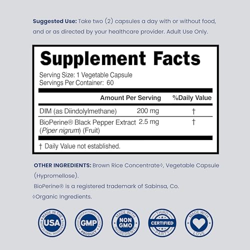Suplemento DIM para Mujeres y Hombres (Bloqueador de Estrógenos Diindolilmetano, Tratamiento para Acné Hormonal, Equilibrio Hormonal) (200mg por - imagen 6