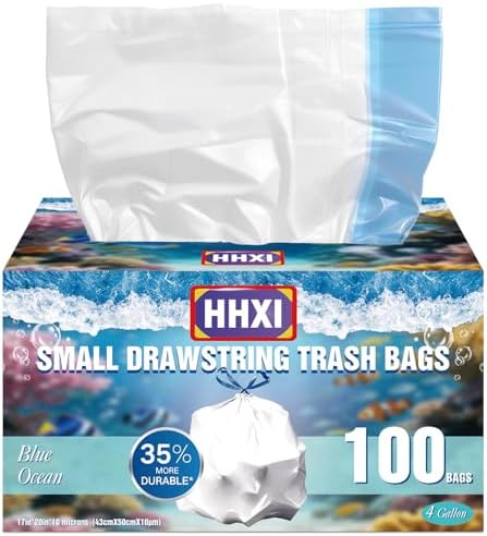 Bolsas de Basura HHXI de 100 Piezas, 4 Galones, Color Azul Océano, Aromatizadas y Resistentes a Olores con Cierre de Cuerda - imagen 1