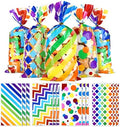 Bolsas de Regalo de Celofán Kesote Arcoíris, 100 Piezas de Plástico Impresas con Lazos para Fiestas de Cumpleaños de Verano para Niños - imagen 1