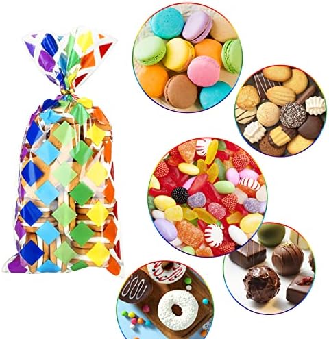 Bolsas de Regalo de Celofán Kesote Arcoíris, 100 Piezas de Plástico Impresas con Lazos para Fiestas de Cumpleaños de Verano para Niños - imagen 4