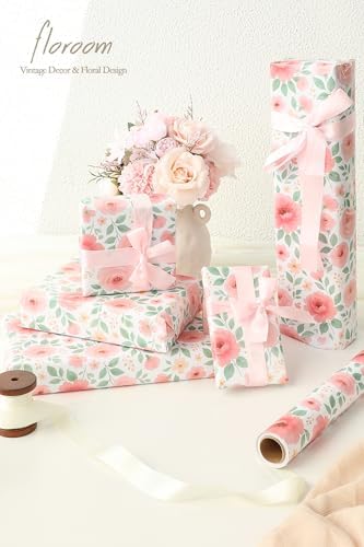 Papel de Regalo Floroom Floral - 17 in. x 33 ft. (47 sq. ft.) con Rosas Acuareladas en Rosa para Bodas, Baby Showers y Día de las Madres - imagen 2