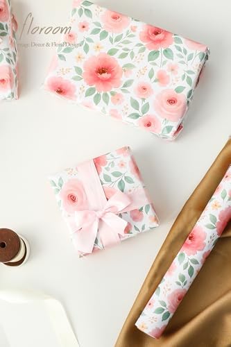 Papel de Regalo Floroom Floral - 17 in. x 33 ft. (47 sq. ft.) con Rosas Acuareladas en Rosa para Bodas, Baby Showers y Día de las Madres - imagen 3