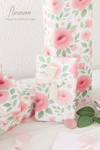 Papel de Regalo Floroom Floral - 17 in. x 33 ft. (47 sq. ft.) con Rosas Acuareladas en Rosa para Bodas, Baby Showers y Día de las Madres - imagen 4