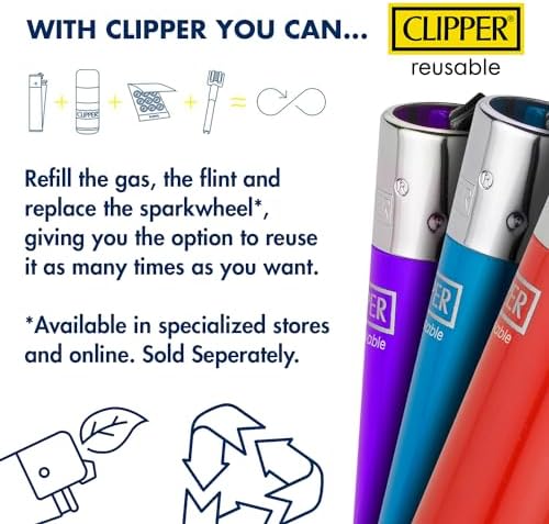 Clipper - Encendedores Reutilizables Clásicos Grandes - Paquete de 6 Encendedores Premium Recargables - Reemplaza Butano y Mecha para Luz Infinita - - imagen 8