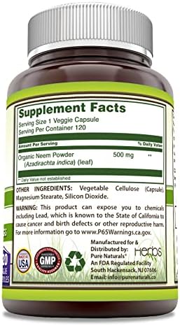 Suplemento Pure Naturals Neem (Hecho con Hoja de Neem Natural) | 500mg 120 Cápsulas Veganas | Sin OGM | Sin Gluten | Hecho en EE. UU. | Ideal para - imagen 3