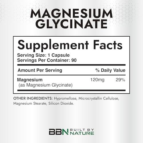 Magnesio Glicinato Built By Nature - Chelado para Alta Absorción - Suplemento para Dormir, Músculos, Corazón y Nervios - 120 mg por Porción - 90 - imagen 4