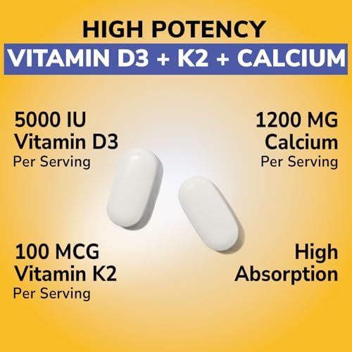 Suplemento de Calcio Vitalibre D3 K2 para Hombres y Mujeres, Vitamina D3 5000 IU, Calcio 1200 mg, MK-7, Alta Absorción, 60 Tabletas para Huesos - imagen 4