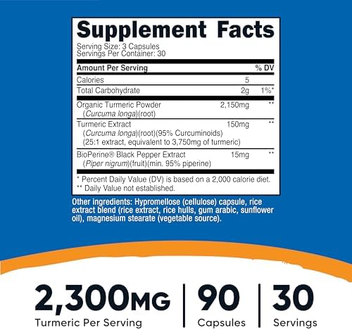 Nutricost Cúrcuma con BioPerine 90 Cápsulas - Extracto de Cúrcuma 95% Curcuminoides, Incluye Extracto de Pimienta Negra, Vegano, Sin OGM - imagen 2