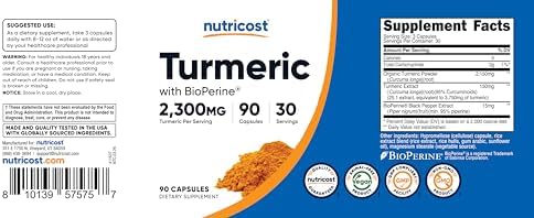 Nutricost Cúrcuma con BioPerine 90 Cápsulas - Extracto de Cúrcuma 95% Curcuminoides, Incluye Extracto de Pimienta Negra, Vegano, Sin OGM - imagen 6