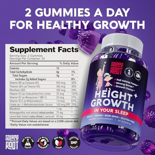 Gomitas para el Crecimiento de Altura con Melatonina para Niños y Adolescentes - Suplemento de Ashwagandha - Vitaminas para Crecer Más Altos - imagen 6