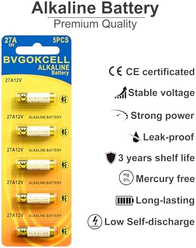 Bateria Alcalina Bvgokcell A27 27A 12V (Paquete de 20), LR27A MN27, Duradera para Control Remoto de Ventilador, Abridor de Garaje, Timbre, Llave - imagen 2