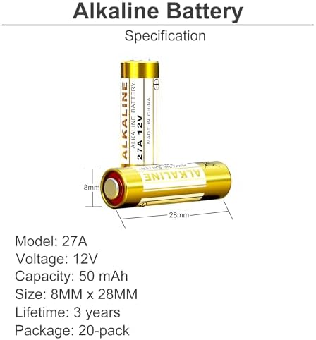 Bateria Alcalina Bvgokcell A27 27A 12V (Paquete de 20), LR27A MN27, Duradera para Control Remoto de Ventilador, Abridor de Garaje, Timbre, Llave - imagen 3
