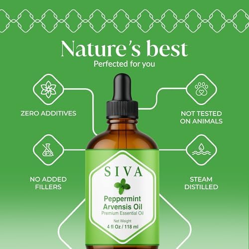 Aceite Esencial de Menta Arvensis Siva - 4 Fl Oz - 100% Natural para Difusor, Cuidado Facial, Aromaterapia, Masaje Corporal y Capilar - Incluye Gotero - imagen 2