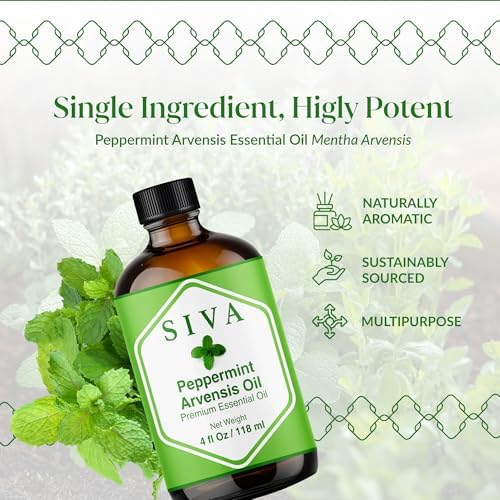 Aceite Esencial de Menta Arvensis Siva - 4 Fl Oz - 100% Natural para Difusor, Cuidado Facial, Aromaterapia, Masaje Corporal y Capilar - Incluye Gotero - imagen 3