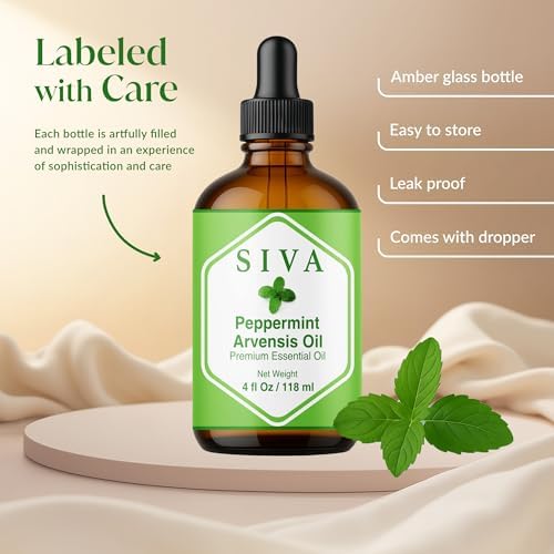 Aceite Esencial de Menta Arvensis Siva - 4 Fl Oz - 100% Natural para Difusor, Cuidado Facial, Aromaterapia, Masaje Corporal y Capilar - Incluye Gotero - imagen 4