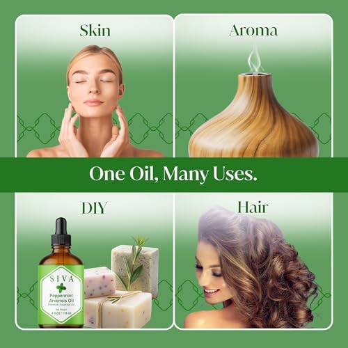 Aceite Esencial de Menta Arvensis Siva - 4 Fl Oz - 100% Natural para Difusor, Cuidado Facial, Aromaterapia, Masaje Corporal y Capilar - Incluye Gotero - imagen 5