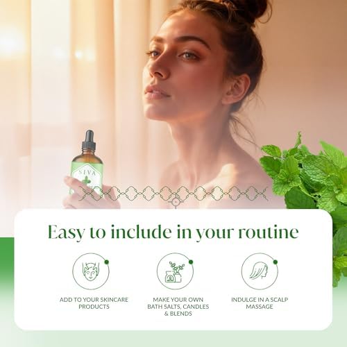Aceite Esencial de Menta Arvensis Siva - 4 Fl Oz - 100% Natural para Difusor, Cuidado Facial, Aromaterapia, Masaje Corporal y Capilar - Incluye Gotero - imagen 6