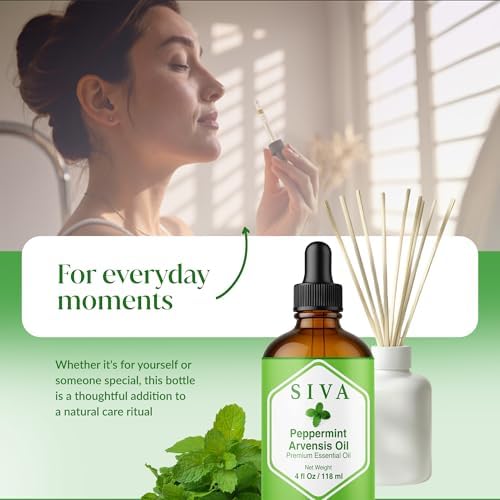 Aceite Esencial de Menta Arvensis Siva - 4 Fl Oz - 100% Natural para Difusor, Cuidado Facial, Aromaterapia, Masaje Corporal y Capilar - Incluye Gotero - imagen 7