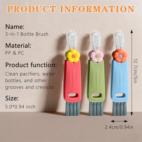 Set de 3 Cepillos Limpiadores para Tapas de Tazas Vanjua, Herramientas Multifuncionales para Limpiar Grietas y Botellas en Casa - imagen 2