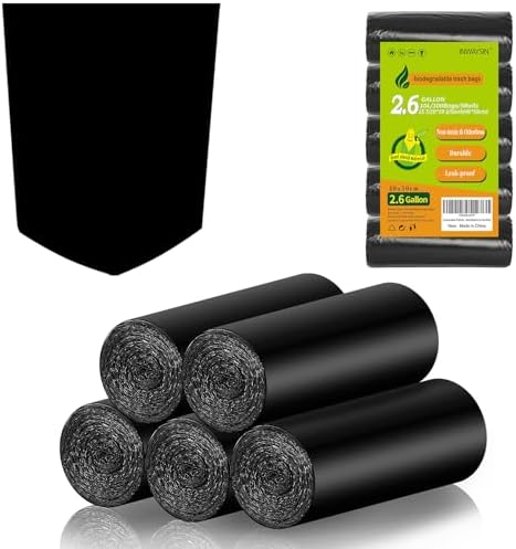 Bolsas de Basura Biodegradables Negras de 2.6 Galones - Paquete de 100 Bolsas Pequeñas para Baño, Cocina y Oficina, Compostables y Resistentes - imagen 1