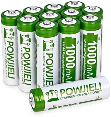 Baterías recargables AA Ni-MH POWJIELI 1.2V 1000mAh de alta capacidad, pre-cargadas, para luces solares de jardín (Paquete de 12) - imagen 1