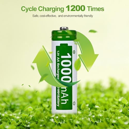 Baterías recargables AA Ni-MH POWJIELI 1.2V 1000mAh de alta capacidad, pre-cargadas, para luces solares de jardín (Paquete de 12) - imagen 2